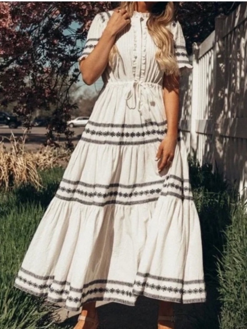Ivy City XL New with tags SANTORINI NWT  Embroidered Maxi Dress Ruffle Tiered